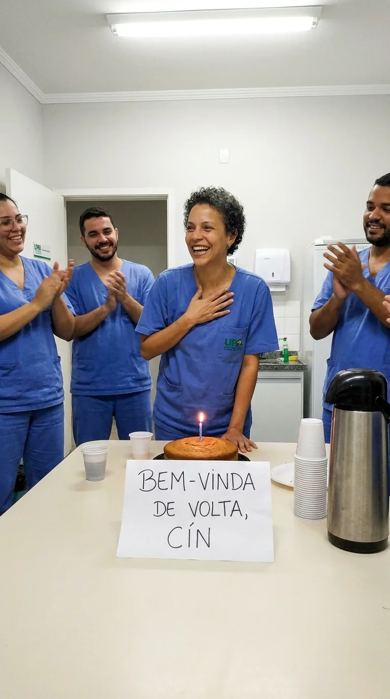 Cíntia no uniforme da UPA, antes do corpo parar de obedecer.